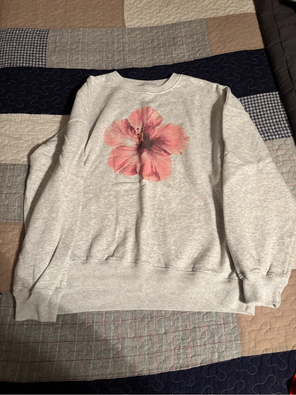 Hollister Light Gray Crewneck with Pink Floral Graphic